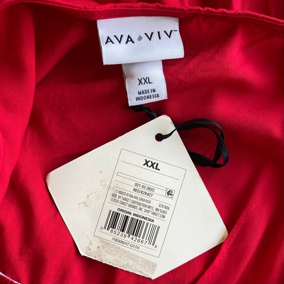 NEW AVA & VIV V Neck Midi Dress Size XXL Red Sleeveless Flowy Rayon Coastal - Picture 3 of 4